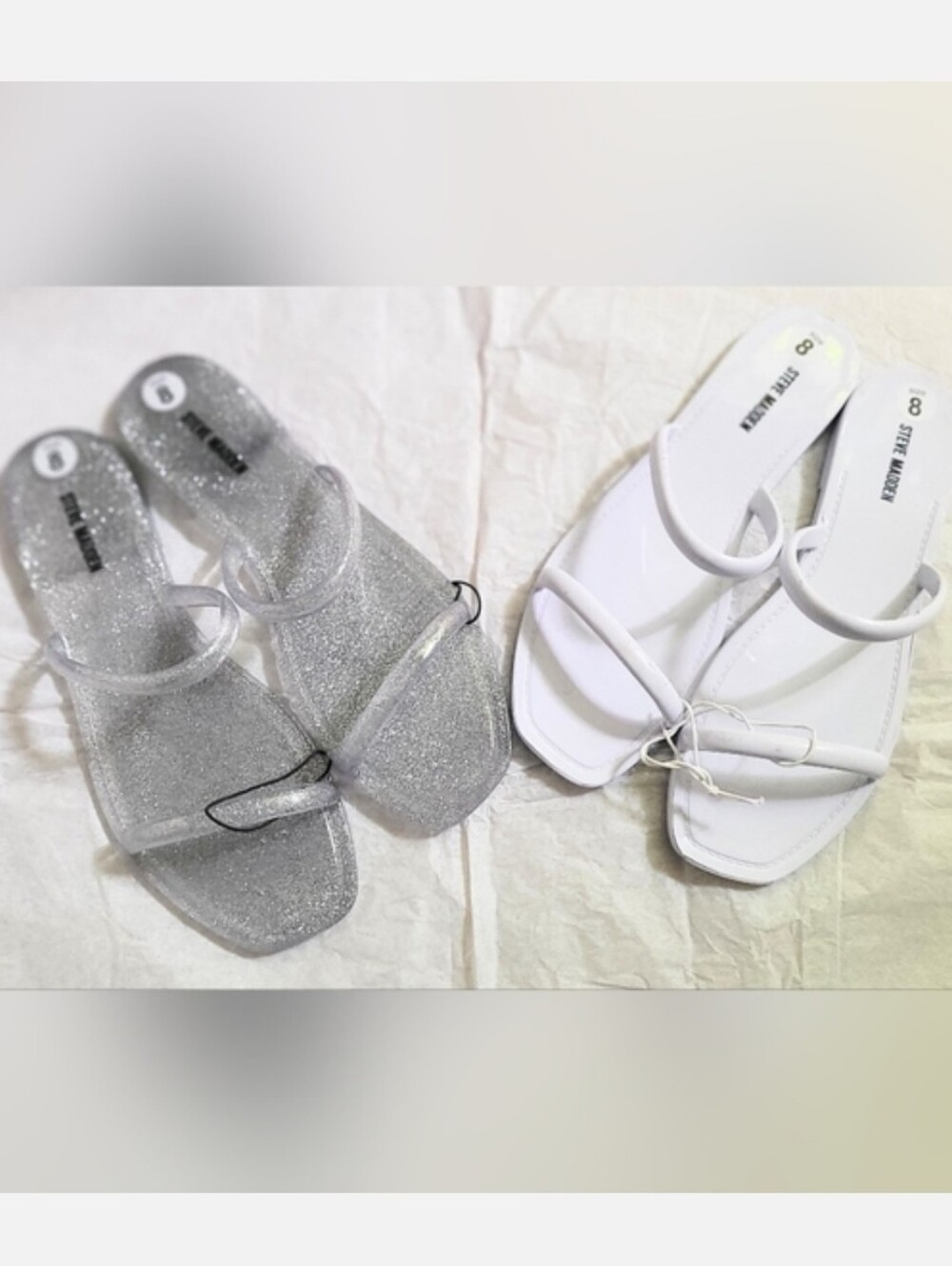 NWT! Steve Madden Women's Silver/White Pike Jelly Summer Beach Sandal Bundle 8